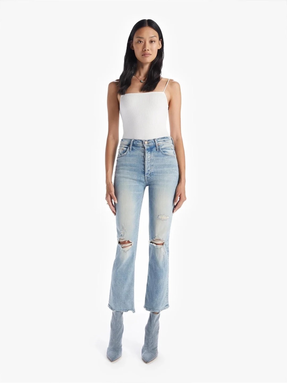 MOTHER The Tripper Light Blue Distressed Wide Leg Jeans Size 26 - C69-080